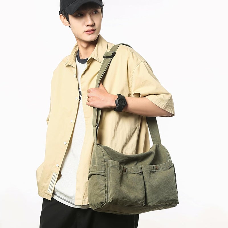 KBTYE Store Canvas Messenger Bag Cute Crossbody Tote Bag Shoulder for Women Men for School Aesthetic Hobo with Multiple Pockets - Image 5